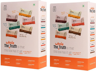 The Whole Truth Protein Bars - SUPER SAVER PACK All in one Flavour's- Pack of 12 Protein Bars(0.624 kg, Coco, Coconut, Coffee, Cranberry, Peanut butter, Peanut Cocoa)