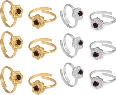 AanyaCentric Stone Ruby Gold, Silver Plated Toe Ring Set