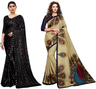 RJB Embellished Bollywood Silk Blend Saree(Pack of 2, Black, Beige)