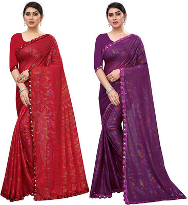 RJB Digital Print Bollywood Lycra Blend Saree(Pack of 2, Multicolor)