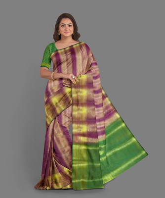 Ansari Fabrics Striped Banarasi Art Silk Saree(Multicolor)