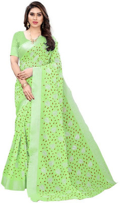 BHAGYAVATI DESIGNER Printed Bandhani Cotton Blend Saree(Green)