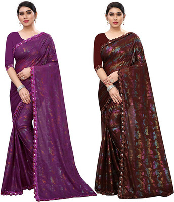 RJB Digital Print Bollywood Lycra Blend Saree(Pack of 2, Multicolor)