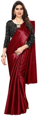 BHAGYAVATI DESIGNER Solid/Plain Bollywood Silk Blend Saree(Maroon)