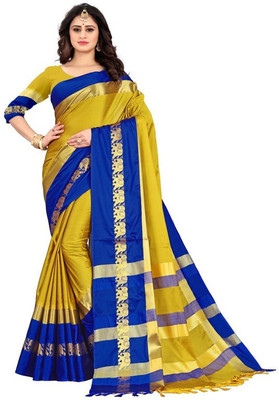 Riddhi Enterprise Temple Border Paithani Jacquard, Cotton Silk Saree(Multicolor)