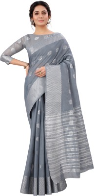 Nadeti fashion Self Design Maheshwari Cotton Linen Saree(Grey)