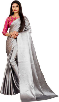 SHREEJI ENTERPRISE Solid/Plain Banarasi Satin Saree(Grey)