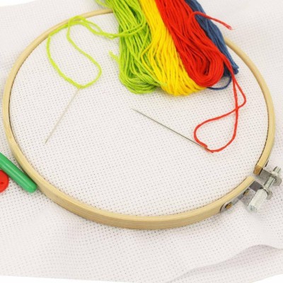 Lucknow Crafts Special Combo Pack of 1 Embroidery Hoop Frame of 8 inches + 2 Large Needles and 5 Multicolor Skein Threads 8mtr each for Art Craft and Project works. Sewing Kit