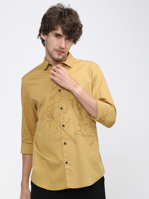 HIGHLANDER Men Printed Casual Yellow Shirt