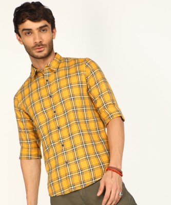 Pepe Jeans Men Checkered Casual Yellow Shirt