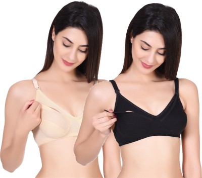 24 GHANTE Cotton Multicolor Full Cup Non-Padded Feeding Bra Combo - Pack of 2 Pieces Women Maternity/Nursing Non Padded Bra(Beige)