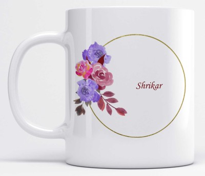 LOROFY Name Shrikar Printed Floral Design Ceramic Coffee Mug(350 ml)