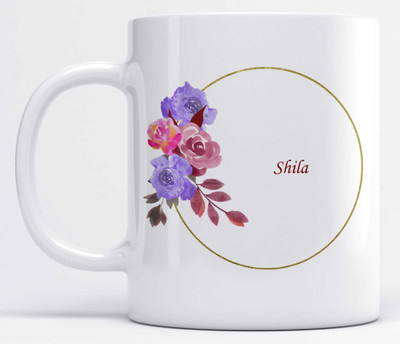 LOROFY Name Shila Printed Floral Design Ceramic Coffee Mug(350 ml)