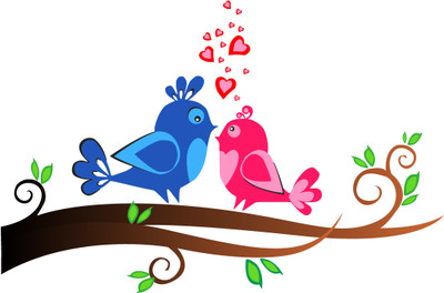 K2A Studio 59 cm Loving birds on tree branch Self Adhesive Sticker(Pack of 1)