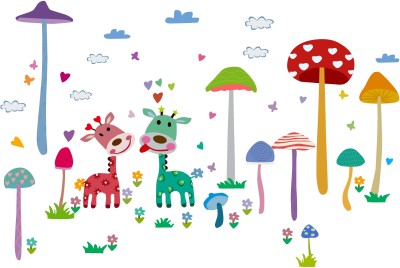 K2A Studio 61 cm cartoon giraffe mushroom tree Self Adhesive Sticker(Pack of 1)