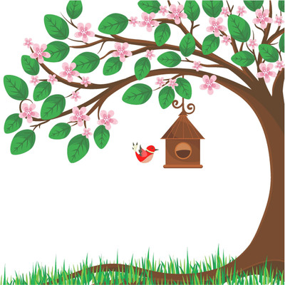 K2A Studio 61 cm beautiful tree with bird cage Self Adhesive Sticker(Pack of 1)