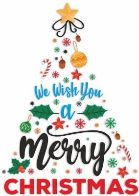 KREEPO 43.5 cm Creative-Designer Wish You Merry Christmas Letter With Rectangular Shape Wall Sticker PVC Vinly Special For Christmas Party Decorations Multicolor (45X60)CM Self Adhesive Sticker(Pack of 1)