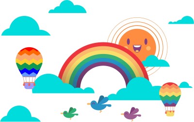 sp decals 79 cm Beautiful rainbow colorful clouds flying birds multicolor pvc vinyl wall sticker Self Adhesive Sticker(Pack of 1)