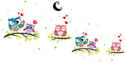 K2A Studio 63 cm beautiful owls couple on tree branch Self Adhesive Sticker(Pack of 1)