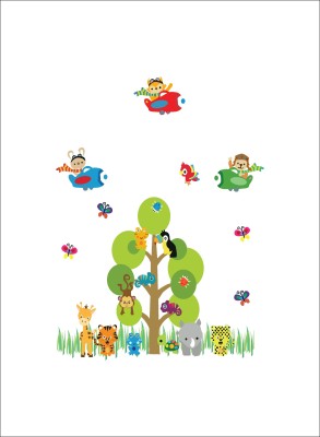 K2A Studio 93 cm cartoon forest animals with tree Self Adhesive Sticker(Pack of 1)