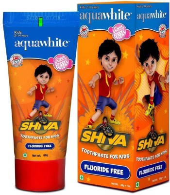 aquawhite SHIVA Toothpaste for Kids, Fluoride Free, Sweet Bubble Flavor (Bubble Gum), For Age 2-14 Years, 80 grams, Health & Personal Care Toothpaste(80 g)