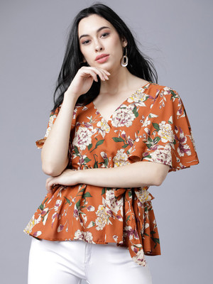 Tokyo Talkies Casual Short Sleeve Printed Women Red Top