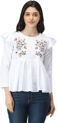 STYLOKAT Casual Embroidered Women White Top