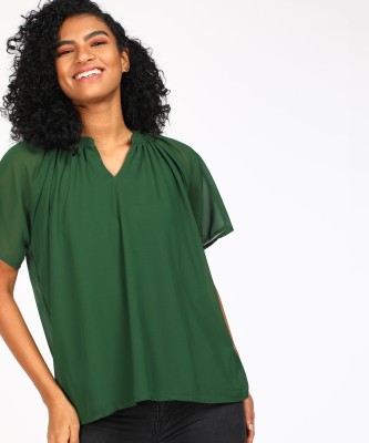 FLYING MACHINE Casual Solid Women Green Top