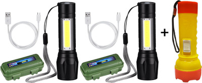 zm store (pack of 2) USB Rechargeable Torchlight Super Bright Pocket Zoom COB USB Charging Torch Led Flashlight Water Proof Torch Torch(Black, 9.3 cm, Rechargeable)