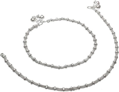 FabWe Fashion Fabulous Diva Stainless Steel Beads Studded White Metal Traditional Ethnic Payal Leg Chain Anklet for Woman & Girls Stainless Steel Anklet(Pack of 2)