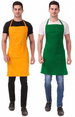 Kodenipr Club Blended Chef's Apron - Free Size(Green, Yellow, Pack of 2)