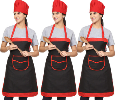 Hooks And Tie Polyester Chef's Apron - Free Size(Black, Pack of 3)