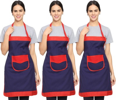 Hooks And Tie Polyester Chef's Apron - Free Size(Blue, Pack of 3)