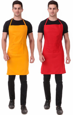 Kodenipr Club Blended Chef's Apron - Free Size(Red, Yellow, Pack of 2)