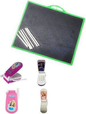 imtion 3 in 1 Combo ( Black slate for writing borad + 15 Pcs Chalk + 1 Pcs musical mobile phone toys pink colour for kids ) birthday return gift