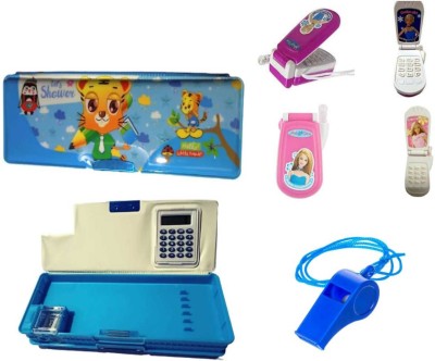 imtion 3 in 1 ( Pencil box with calculator attached + 1 Pcs whistle seeti toys + 1 Pcs music Mobile toys ) for kids playing