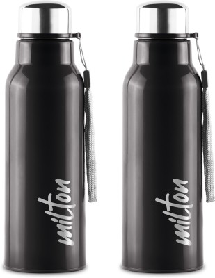 MILTON Steel Fit 600 Insulated Inner Stainless Steel Water Bottle, Set of 2, Black 520 ml Bottle(Pack of 2, Black, Steel)
