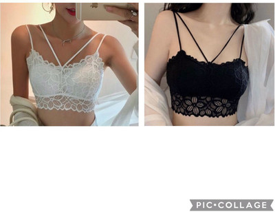 sashu pack of 2 Women Bralette Lightly Padded Bra(Black, White)