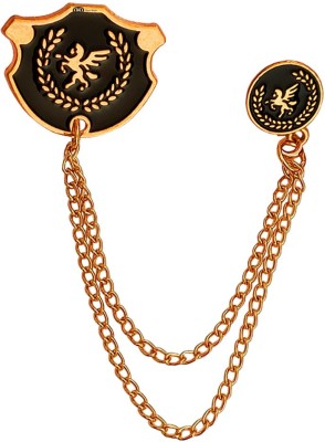 M Men Style Luxury Lapel Pin Golden Horse Label Pin With Hanging Double Chain Jewelry Brooch(Gold, Black)