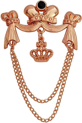 Shiv Jagdamba Black Rhinestone King's Crown Tessel LapelPin Hanging Double Chain Rose Gold Brass Brooch For Men And Boys Brooch(Gold, Black)
