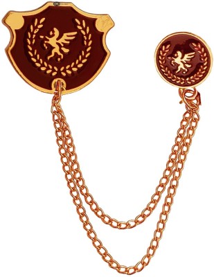 M Men Style Lapel Pin Golden Horse Label Pin With Hanging Double Chain Brooch(Gold, Maroon)