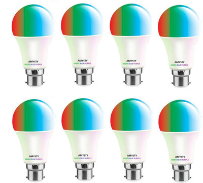 AMYSTY 9 W Basic Round B22 LED Bulb(Multicolor, Pack of 8)