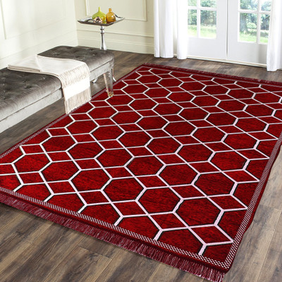 Linen Basics Maroon Chenille Runner(5 ft,  X 7 ft, Rectangle)