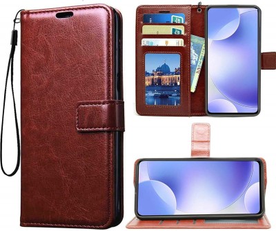 VOSKI Flip Cover for Samsung Galaxy J7 Max Premium Leather Finish Inside Pocket Wallet Flip Cover with Kickstand(Brown, Dual Protection, Pack of: 1)