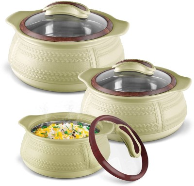 MILTON Weave JR. set Insulated Inner Stainless Steel Casserole with Glass Lid Thermoware Casserole Set(1500 ml, 1000 ml, 500 ml)