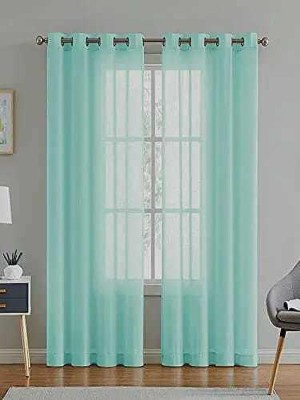 Ami Creation 213 cm (7 ft) Cotton Room Darkening Door Curtain (Pack Of 2)(Solid, Light Blue)