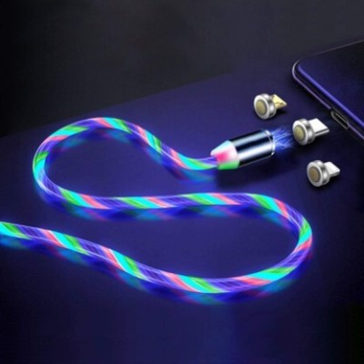 IMMUTABLE Magnetic Charging Cable 1.2 m 634 ER3 in 1 Magnetic Lighting Micro Type-C LED USB Cable For Realme 5 Pro 3Pro iphone Magnet Charging cab - 456(Compatible with MOBILE LAPTOP, Multicolor, One Cable)