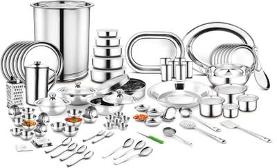 Jensons Pack of 111 Stainless Steel LIFETIME- PARIVAR 111 PCS DINNER SET- MIRROR POLISH ,Kitchen Set, wedding set Dinner Set