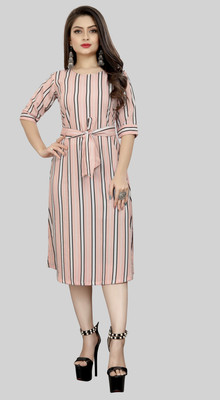 Hiral Creation Women A-line Pink Below Knee Dress