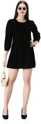 D'Vesh Women Skater Black Above Knee/Mid Thigh Length Dress